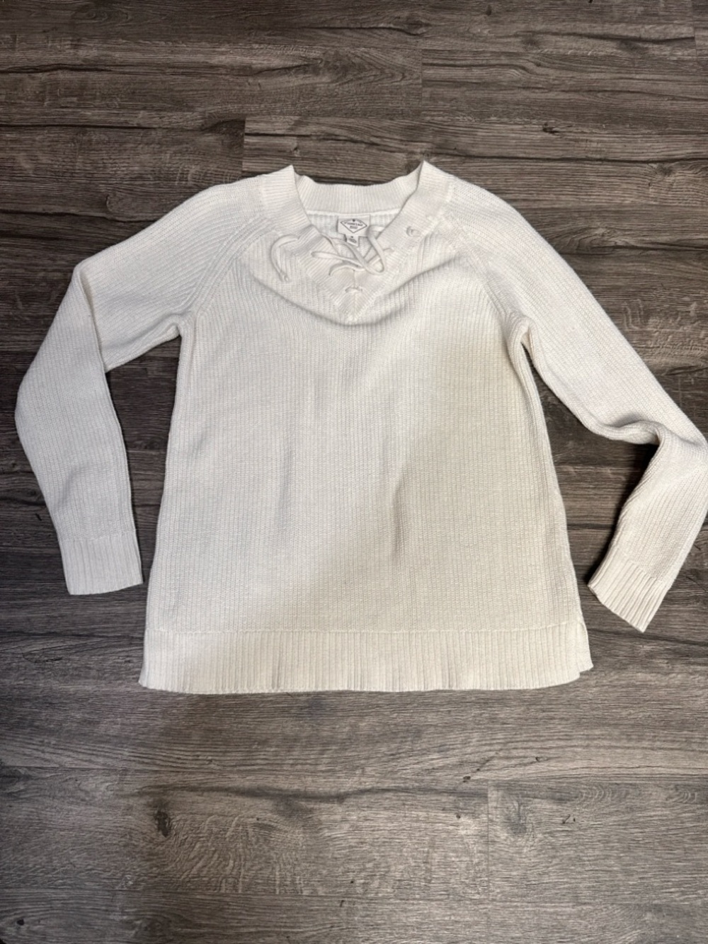St. John's Bay Lace-Up Scoop Neck Ivory Sweater - Picture 2 of 4